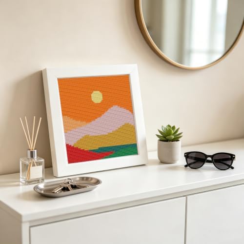 Sun Mountains Stamped Cross Stitch Kits for Adults Beginners with Framed