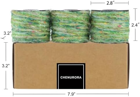 Artisanal Yarn Collection Multifiber Fancy Yarn for Knitting Crocheting Crafts DIY, Set of 3 Rolls(111 Verdant Sparkle)