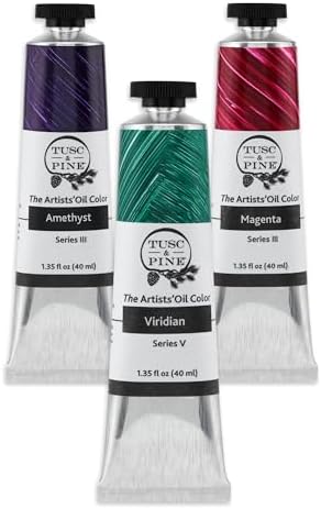 Tusc & Pine Artist Oil Paint - 40 ml Set of 3 - Assorted Jewel Tone Colors - Non-Yellowing, Creamy Consistency, Max Pigment Load, Small Batch Milled Oil Paints Developed for Professional Artists