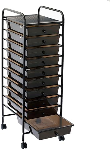 Simply Tidy 10 Drawer Matte Black Rolling Cart - Mobile Organizer with Removable Drawers, Swivel & Locking Casters, Durable Tubular Frame - 1 Set