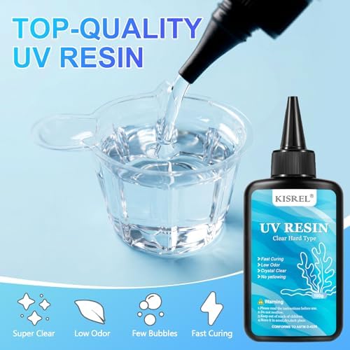 KISREL UV Resin Kit with Light and Molds - 200g Upgraded Bubble-Free Crystal Clear Hard Resina, Fast Curing Starter Supplies for DIY Jewelry Making, Earring, Keychain