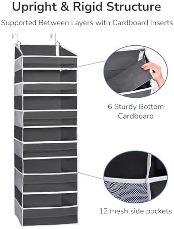 ULG Over The Door Organizer with 6 Large Pockets 12 Side Pockets, 50lbs Weight Capacity Door Hanging Organizer for Bedroom, Bathroom, Pantry, Nursery Storage, Dark Gray