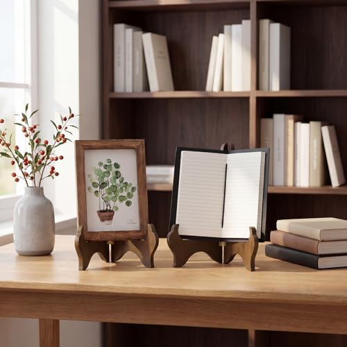 Tatuo 2 Packs Wooden Plate Stands for Display Easel Holders, 8 Inch, Brown