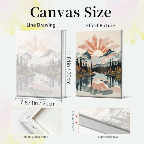 JOOZ 4 Pack Paint by Numbers Kit for Adults with Frame Mountain Landscape Paint by Number with Easel DIY Lake Adult Paint by Number Kits Sunset Easy Oil Painting Kits for Home Wall Decor 8x12 Inch