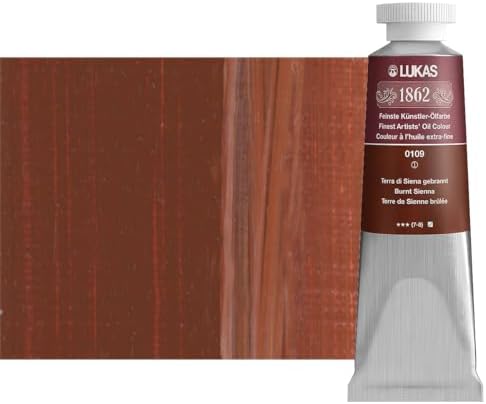 Lukas 1862 Professional German Oil Paint, Burnt Sienna 37 mL - w/Beeswax & Non-Yellowing Sunflower Oil, Short Drying Time, Smooth, Outstanding Lightfastness