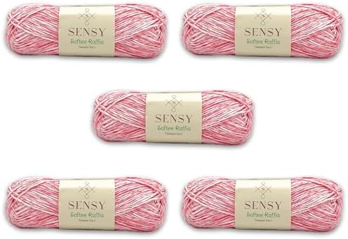 S Sensy Softee Raffia - Polyester Raffia Yarn 5 Skeins Pink Batik 109 Yards