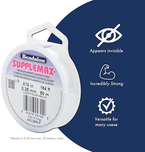 Beadalon SuppleMax Beading Thread - White, .25mm / .010in - 25m / 82ft