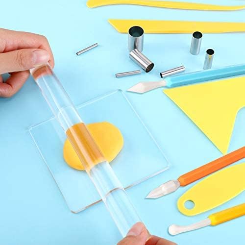 Honoson 23 Pcs Clay Sculpting Tools Set with Roller Cutters,Colorful | Acrylic Mat, Metal Round Cutters, Scraper Board, Ideal for Polymer Clay Crafts, Art Sculpting, Shaping and Modeling Projects