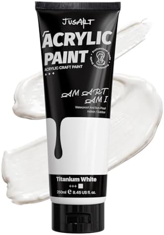 JusArt Titanium White Acrylic Paint, 8.45oz/250ml Large Tube, Heavy Body