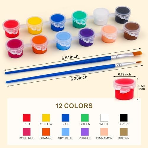 322PCS Washable Acrylic Paint for Kids Arts and Crafts, 23 Gouache Watercolor Paint Combination Sets of 12 Colors for Party Classroom Painting Supplies,23 Flat and 23 Pointed Brushes