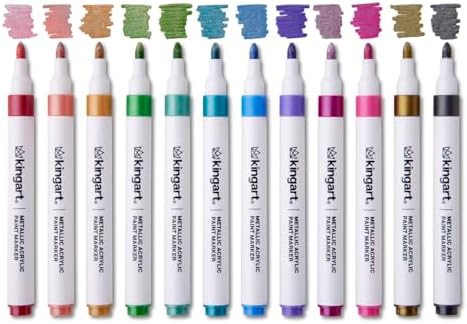 KINGART 409-24M Acrylic Paint Markers with Storage Case, 24-Metallic Colors