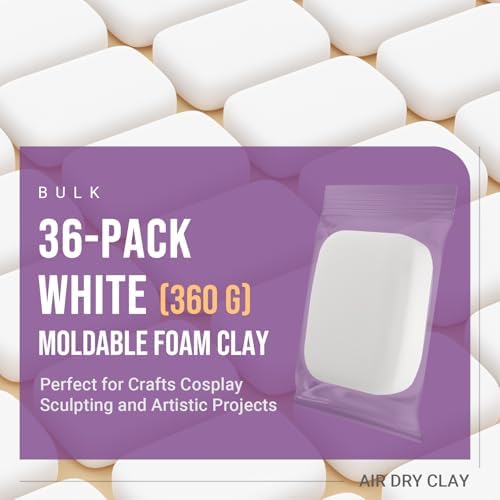 CALPALMY Air Dry Foam Clay (36 Pack), 360g White Moldable Soft Clay for Kids Gifts Partty and School Project Supplies, Perfect for Crafting Cosplay and Artistic Projects