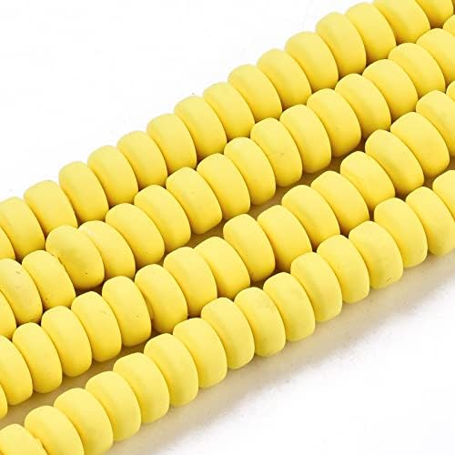 Beadthoven 10 Strands 6mm Vinyl Clay Heishi Beads Yellow Rondelle Flat Round Disc Polymer Clay Beads Loose Handmade Spacers for DIY Necklace Surfer Bracelet Jewelry Making Supplies 3mm Thick