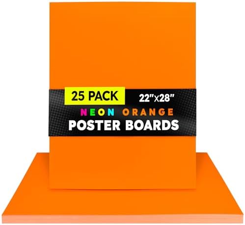 Hygloss Medium Poster Board 22x28 - 25 Neon Orange Single Color Bulk Pack - 10 Pt. Thickness Colored Poster Board Paper for Projects, Signs, Displays - Posterboard Multipack 22" x 28"