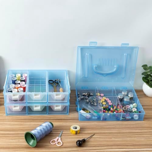 MyGift Sky Blue Craft Storage Organizer Case, 24 Compartments & 6 Drawers