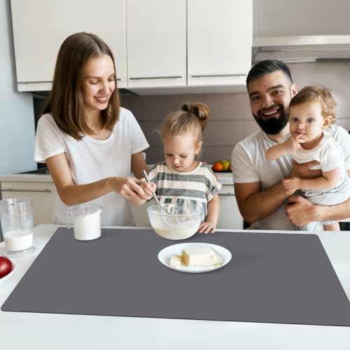 Extra Large Silicone Mat for Kitchen Counter, 31.5x17 Inch Heat Resistant Mat Countertop Protector, Non-Stick and Thick Silicone Pad Silicone Baking Mat for Dough and Pastry, Dark Gray