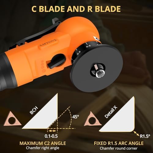 AMTOVL Pneumatic Chamfering Tool, Mini Air Chamfer Tool W/ 10C & 10R Blades | Chamfer Tool with 10 C-Angle & 10 R-Angle Blades, 45° 30000 RPM Chamfering Tool for Metal and Wood with 1/4" Air Inlet