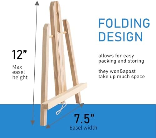 Falling in Art 12 Inch Tabletop Wood Display Easel Stand, 12 Pack | A-Frame Artist Easel for Painting Canvas, Portable Photo, Picture and Sign Holder
