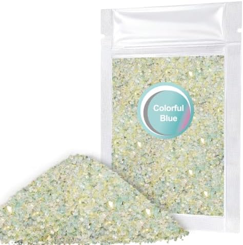 Matio 1.8oz/ 50g Iridescent Crushed Glass,Colorful Blue Irregular Glitter