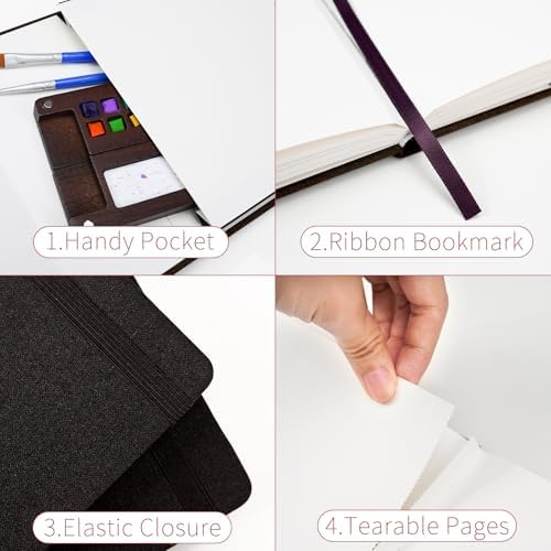 Vienrose Watercolor Sketchbook Journal 5.5x8.2 Inch 24 Sheets Black