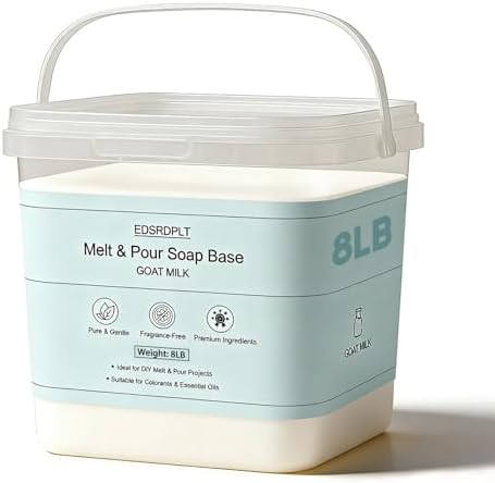 8lb Goat Milk Soap Base in Bucket - Airtight Resealable Lid, Moisture Proof, Premium Glycerin Melt and Pour for DIY Soap Making Supplies (Goat Milk, 8 Pound)
