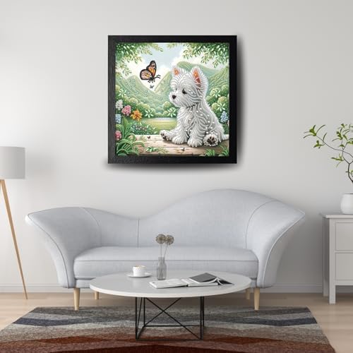Bloomthread Dog and Butterfly Diamond Painting Kits for Adults – Partial Drill Diamond Art Painting Kits for Holiday Gifts and Home Decor 12x12 Inches (Dog and Butterfly)