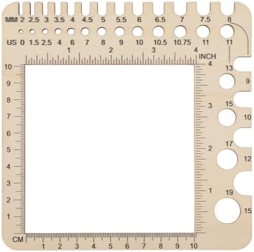 Wooden Knitting Gauge Measuring Tool, Knitting Needle Sizer Ruler Gadgets Wooden Measuring Tool Notions Multi-Size Holes Knitter Gifts for Needles for Spinners Yarn Art Sewing Crochet Accessories