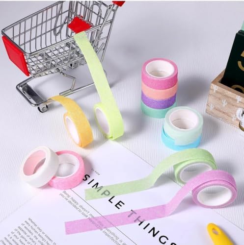 12 Rolls Glitter Washi Tape Set Christmas Washi Masking Tape Decorative Adhesive Tape for Scrapbooking DIY Crafts Crafters Embellished Journals Planners Cards Gift Wrapping Ribbons Wedding (B)