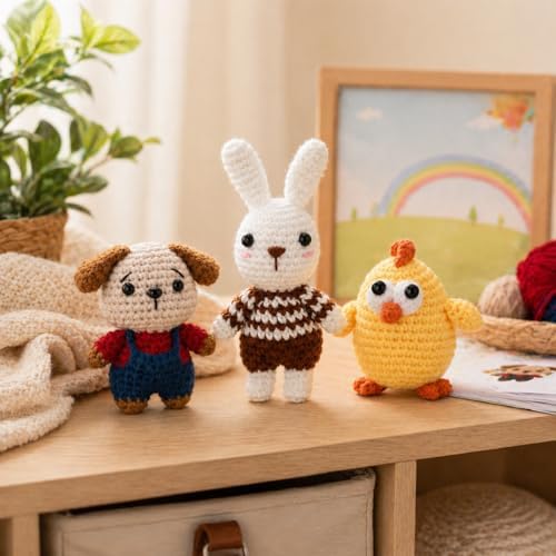 Xanlon Crochet Kit for Beginners,3pcs Animals Knitting Beginner Starter Kit