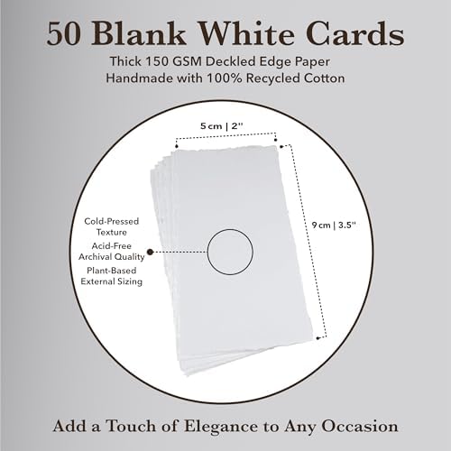 Wanderings Handmade Deckle Edge Cards - Only 2" x 3.5" - Thick 150 GSM - Pack of 50 – Blank Deckled Edge Place and Name Cards for Table Setting, Gift Tags, Price Tags