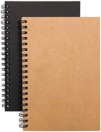 DSTELIN Soft Cover Spiral Notebook Journal 2-Pack, Blank Sketch Book Pad, Wirebound Memo Notepads Diary Notebook Planner with Unlined Paper, 100 Pages/ 50 Sheets, 7Inchx 4.75Inch (Brown and Black)