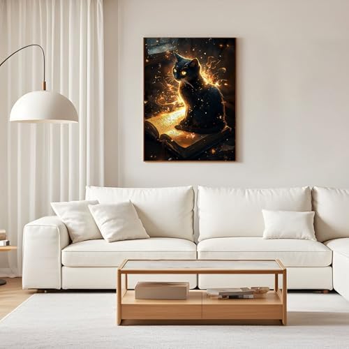 Diamond Art Kits for Adults, 5D Magic Black Cat Diamond Painting Kit