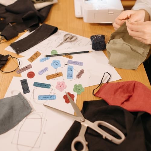 50pcs Handmade Tags for Crochet Handmade Leather Labels Faux Handmade with Love Leather Tags for Handmade Items Embellishment Knit Accessories with Hole for DIY Crafts Sewing Crochet Knitting Hats