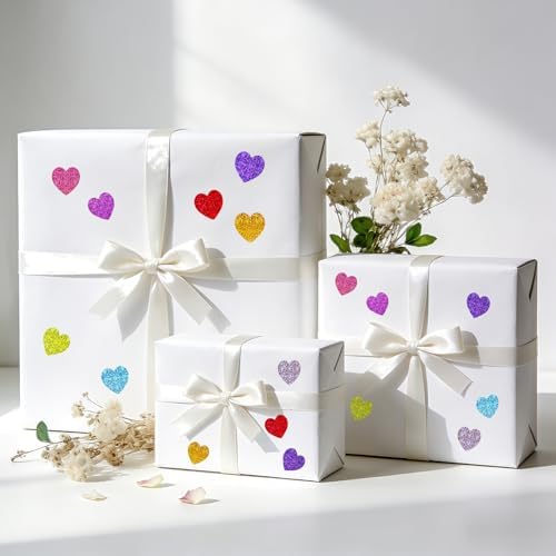 Anwyll Heart Stickers - 500Pcs 1Inch Valentines Day Heart Stickers Holographic Colored Heart Shape Sticker for Reward Classroom Self Adhesive Love Incentive Sticker for Envelope Seal Birthday Wedding