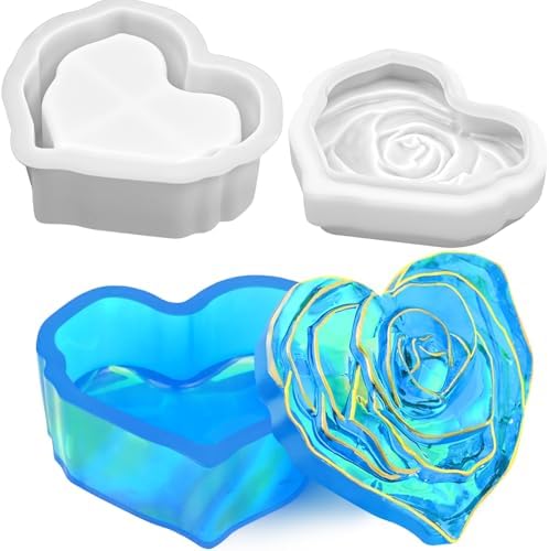 Resin Jar Molds, Rose Flower Shaped Heart Jar Resin Molds with Lid