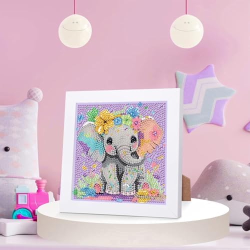 Elephant Diamond Art Painting Kits for Kids with Frame Ages 4-8-12 (7x7 in)