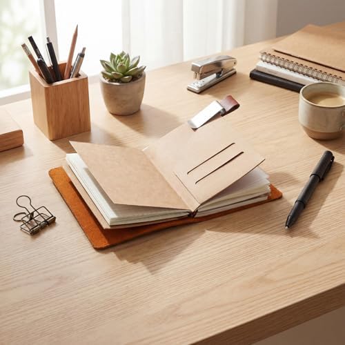 Thenshop Leather Travel Notebook 3 Inserts,Brown,Passport Size