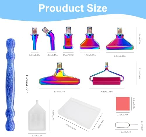Diamond Painting Pen Kit - 7 Metal Tip Diamond Art Tools, 5D Diamond Painting Accessories for Adults Beginners, Resin Pen with Straight/Bent/Flat/Roller Nibs, Tray & Clay