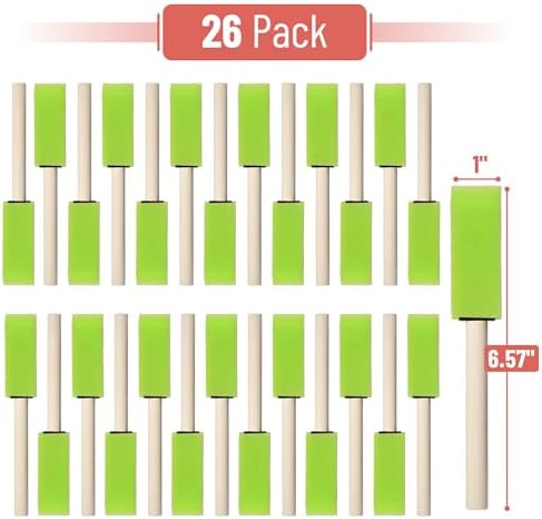 Bates- Foam Paint Brushes with Wood Handle, 1 Inch, 26 Pack, Green, Sponge Brushes for Painting, Sponge Paint Brush