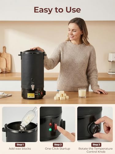 FOHERE 20lb Wax Melter for Candle Making, 9PCS Kit with Precision Temp Control (131-250°F) | Anti-Clog Spout, Scoop & Scraper Soy Beeswax Candle Maker Machine (Not for Gel Wax)