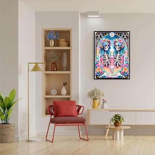 GOUOYANA Paint By Numbers Kit for Adults-Skull THE Gemini Funny Canvas | Adult Paint by Number Kits on Canvas for Painting DIY Skull THE GEMINI Painting Art by Numbers for Home Wall Art Gift12X16in