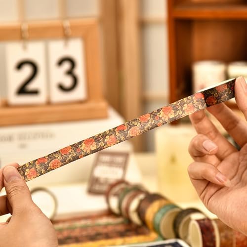 12 Rolls Chinoiserie Washi Tape Set Chinese Arts Adhesive Tapes Geometric Garden Decorative Masking Tape Sets for Craft, Kids, Scrapbook, DIY, Gift Wrapping (Drifting on Azure Waves)