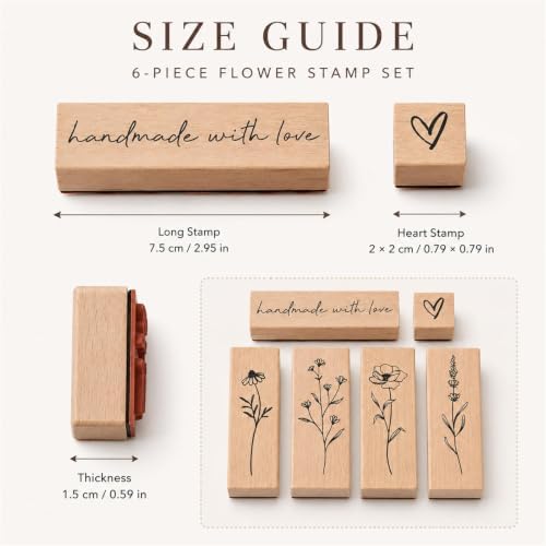 6pcs Wooden Rubber Floral Stamps Set, Crafting, Scrapbooking