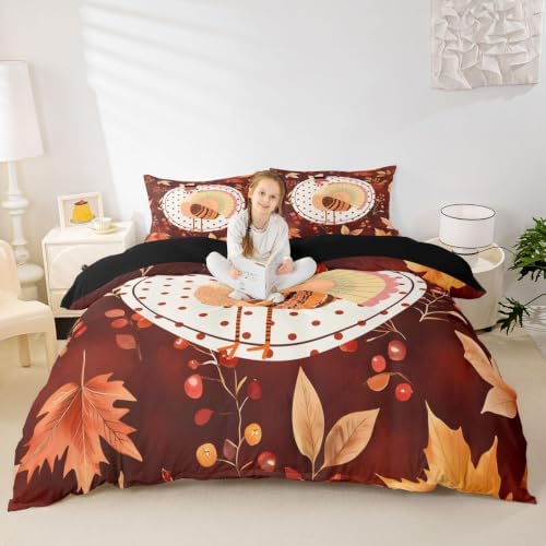 Erosebridal Vintage Farmhouse Rooster Duvet Cover Full Size Fall Maple Leaf Berry Bedding Set for Kids Boys Girls Warm Autumn Harvest Comforter Cover Thanksgiving Artwork Bedclothes Room Decor