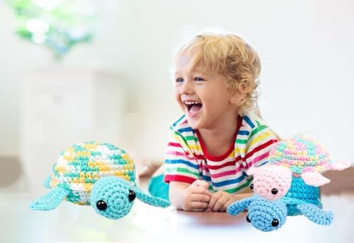 Kaaper Crochet Kit for Beginners Adults, Beginner Crochet Animal Kit Turtles Family Kit 3 pcs, Crochet Starter Kit & Knitting Supplies with Step-by-Step Video (Turtles Family)
