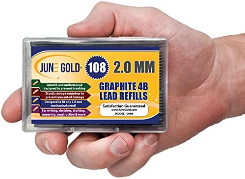 June Gold 2.0 mm, 108 Lead Refills, 4B, 90 mm Length, Sturdy Carrying Case
