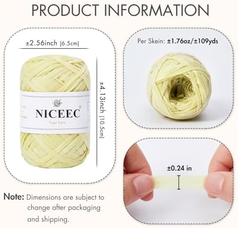 NICEEC 2 Skeins Soft Tape Yarn-Pale Yellow