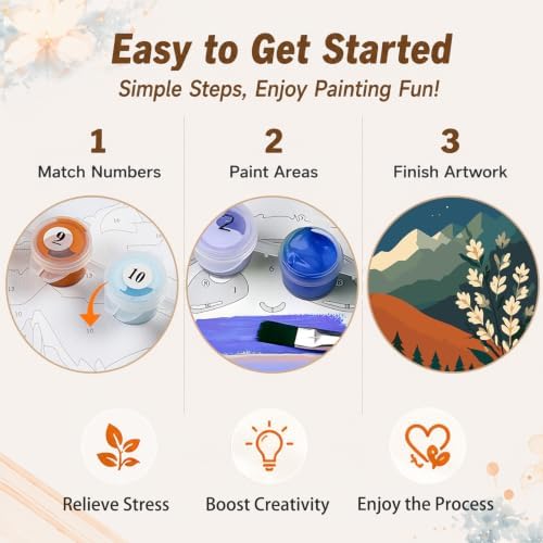 AUKELHJ 4 Pack Framed Paint by Numbers Kit for Adults, Landscape, 8x12 inch | Paint by Number for Adults, Beginner Friendly, Framed Canvas, Easel Included, Fun and Relaxing, Gifts Box, Home Wall Decor