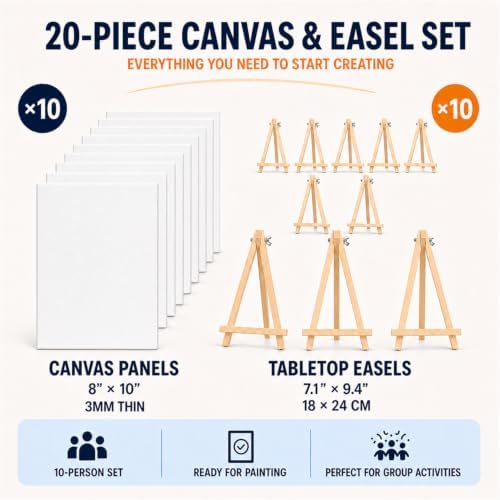 10-Set Canvas Boards with Easels, 8 x 10 Inch, Paint Party Kit