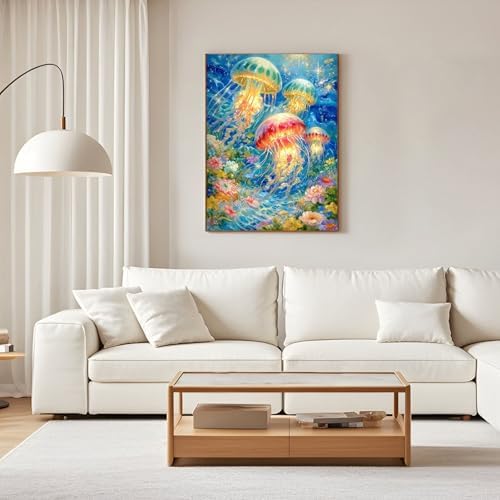 Diamond Art Kits for Adults, 5D Glowing Jellyfish Diamond Painting Kit